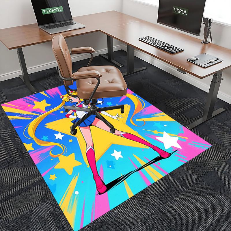 1pc Sailor Moon Anime Cartoon Design Office Chair Mat Non-Slip Carpet for Home Decor, Suitable for Office, Living Room, Bedroom, Game Room - Perfect G