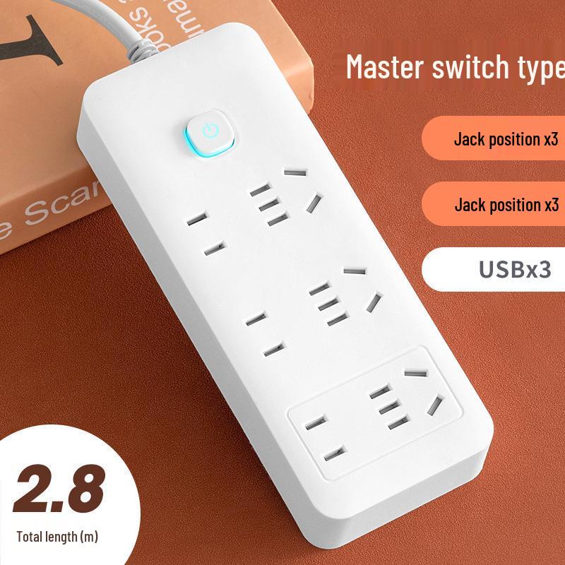 Multi-Function Household Power Strip with Cord, featuring a Multi-Hole Socket Panel for Dorms