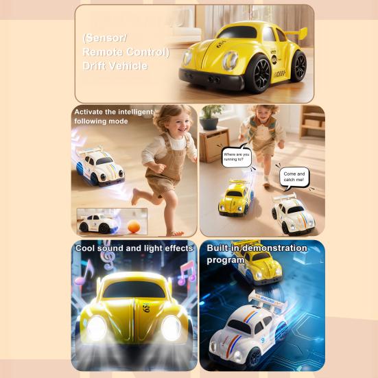 Remote Control Car Toy 3 Modes Smart Sensor Escaping Following Beetle Car Toddlers Boys Educational RC Drift Stunt Car Toy with Sound Light