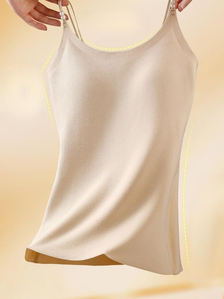 Pearl Double Shoulder Straps Camis Women Solid Color U Neck Crop Tops Fashion Warm Tube Top Female Sleeveless Camisole