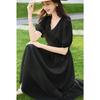 VICTORIA&VERA Women's V-Neck Puff Sleeve A-Line Midi Dress