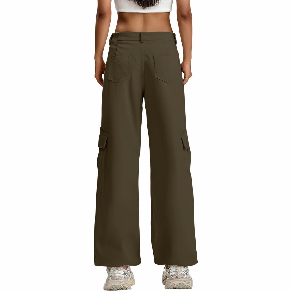Ladies' Loose Casual Mid Waist Three-Dimensional Pocket Long Waist Solid Color Work Pants