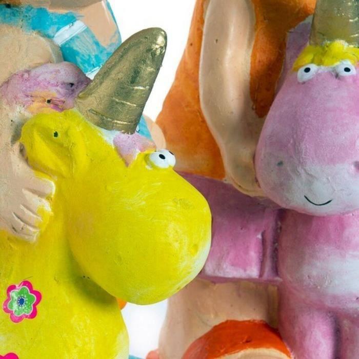 Figurine Décorative Fibre De Verre Bleu Rose Licorne Enfants 23 X 19 X 40 Cm Méditerranéen