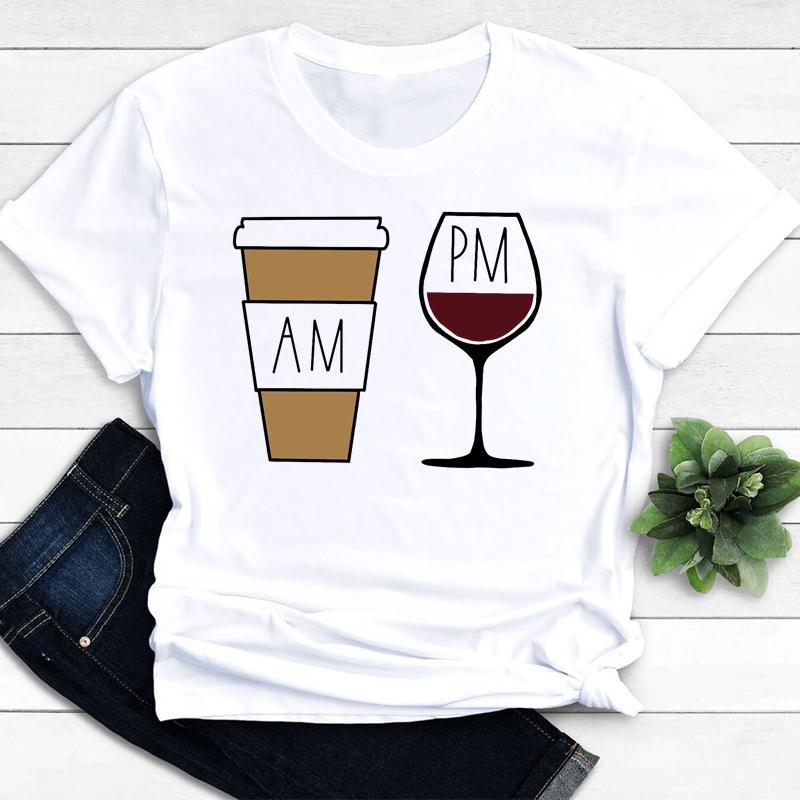 Womens Vintage Tee Color Wine Glass Print a Generation Hair Base Shirt Trend Aesthetic Graphic T Shirts Casual Tops