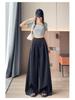 Women's Summer Ice Silk Striped Wide-Leg High-Waisted Pants - Thin, Slimming, Loose, Floor-Length, Casual Straight-Leg.
