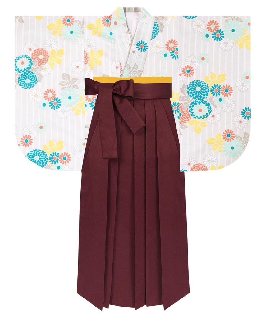 Graduation Ceremony Hakama Easy To 5 Piece Set Hakama Lower Waist for Elementary School Girls Drops On the [KYOETSU] Set, Dress, (Kimono, Hakama,