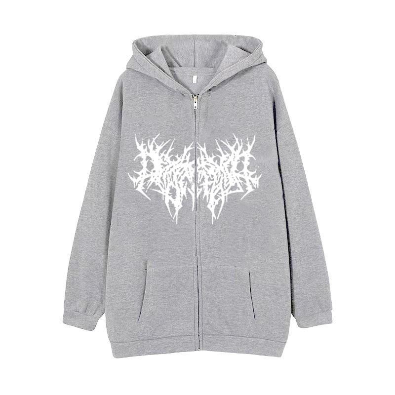 Gothic Style Pattern Zipper Hoodie Y2K European American Spring Autumn Men's Loose Sweatshirt