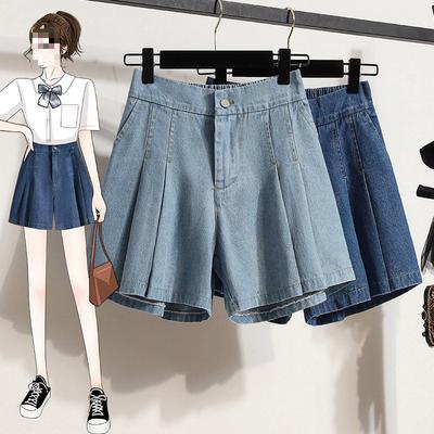 Women's Summer Plus Size Fresh Sweet Denim Shorts Student Loose High Waist Wide Leg Washed Trousers