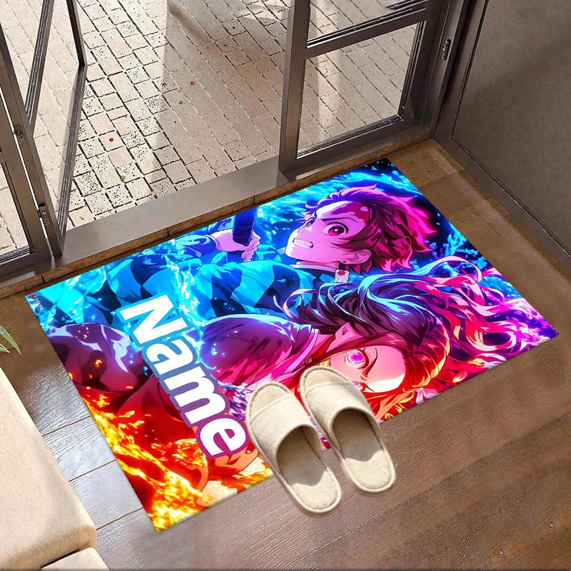 Custom Name Personalized Demon Slayer Print Carpet, Versatile Home Decor Rug, for Playroom, Apartment, Balcony, Entryway, Hallway Gift