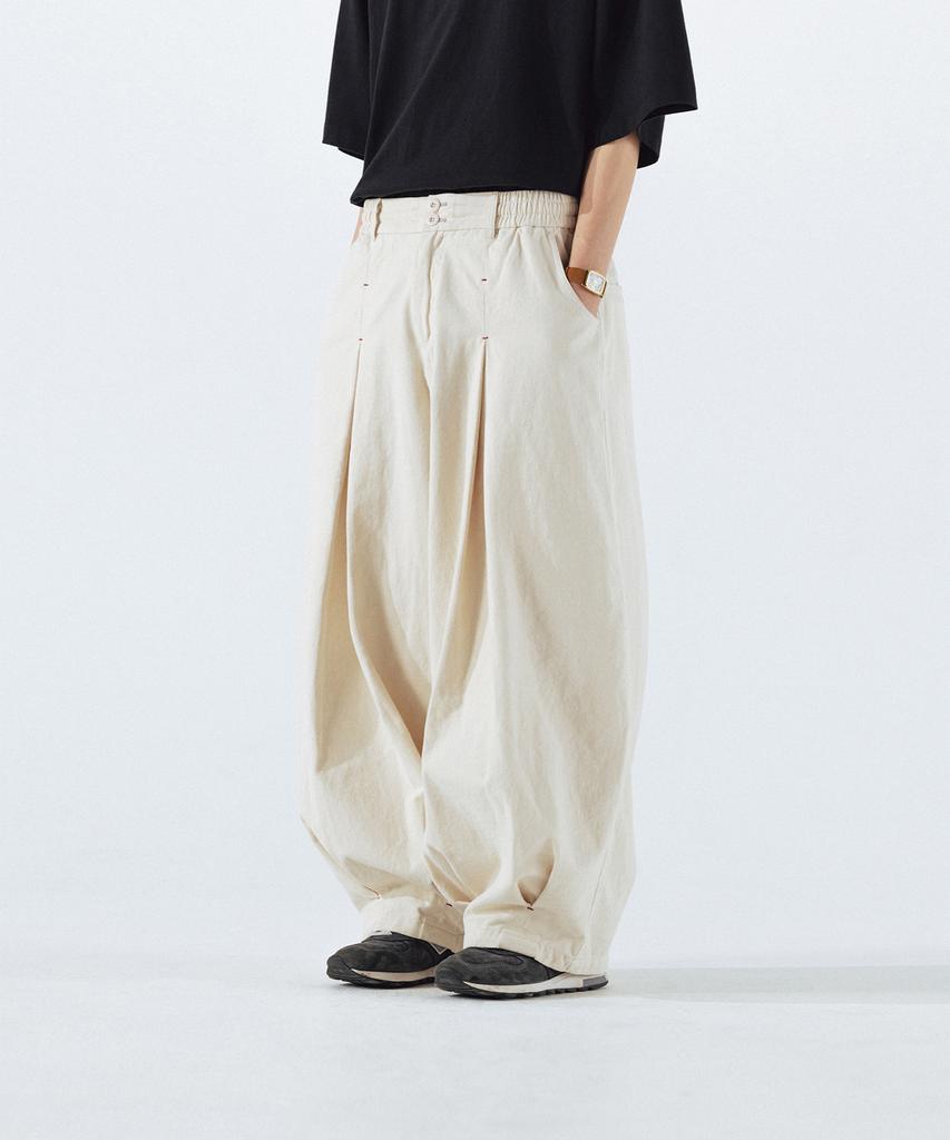 ANGLAN Unbalance Long Tuck Balloon Pants - Ivory