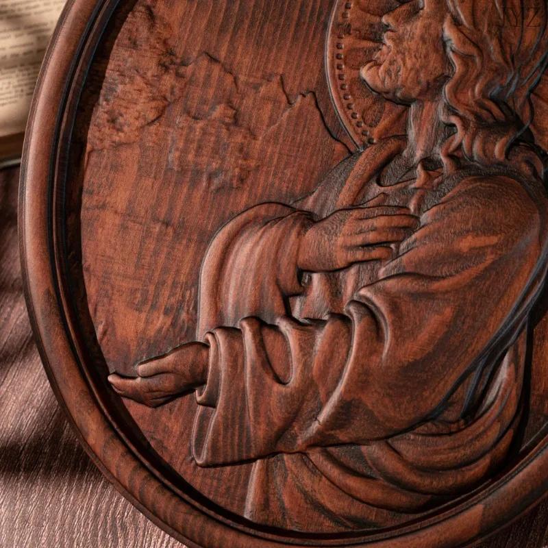 Religious Jesus Praying Oval Wooden Plaque, Catholic Saint Statue, Home Wall Hanging Decor
