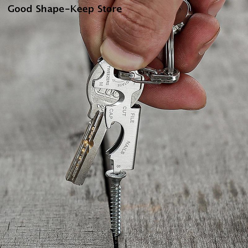 1Pc Stainless Steel Keychain Outdoor Camping Survival Gear Tool Hook Plier Nail File Bottle Driver Screwdriver Bottle Opener