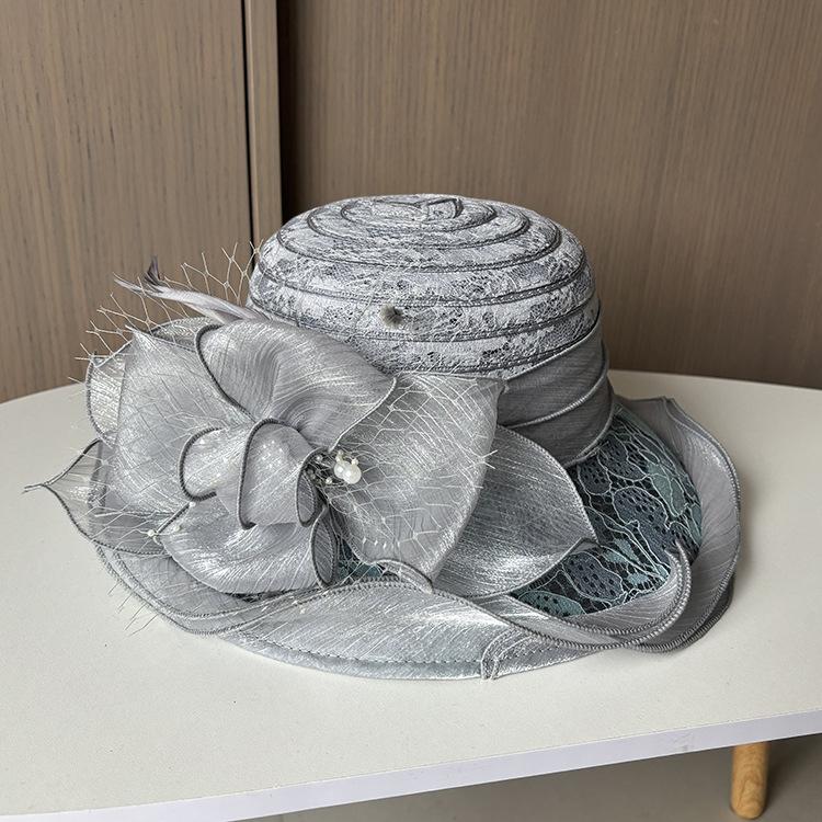 Lace Lace Sun Hat Temperament Elegant Pearl Flower Bucket Hat Ladies Summer Breathable Sun Hat