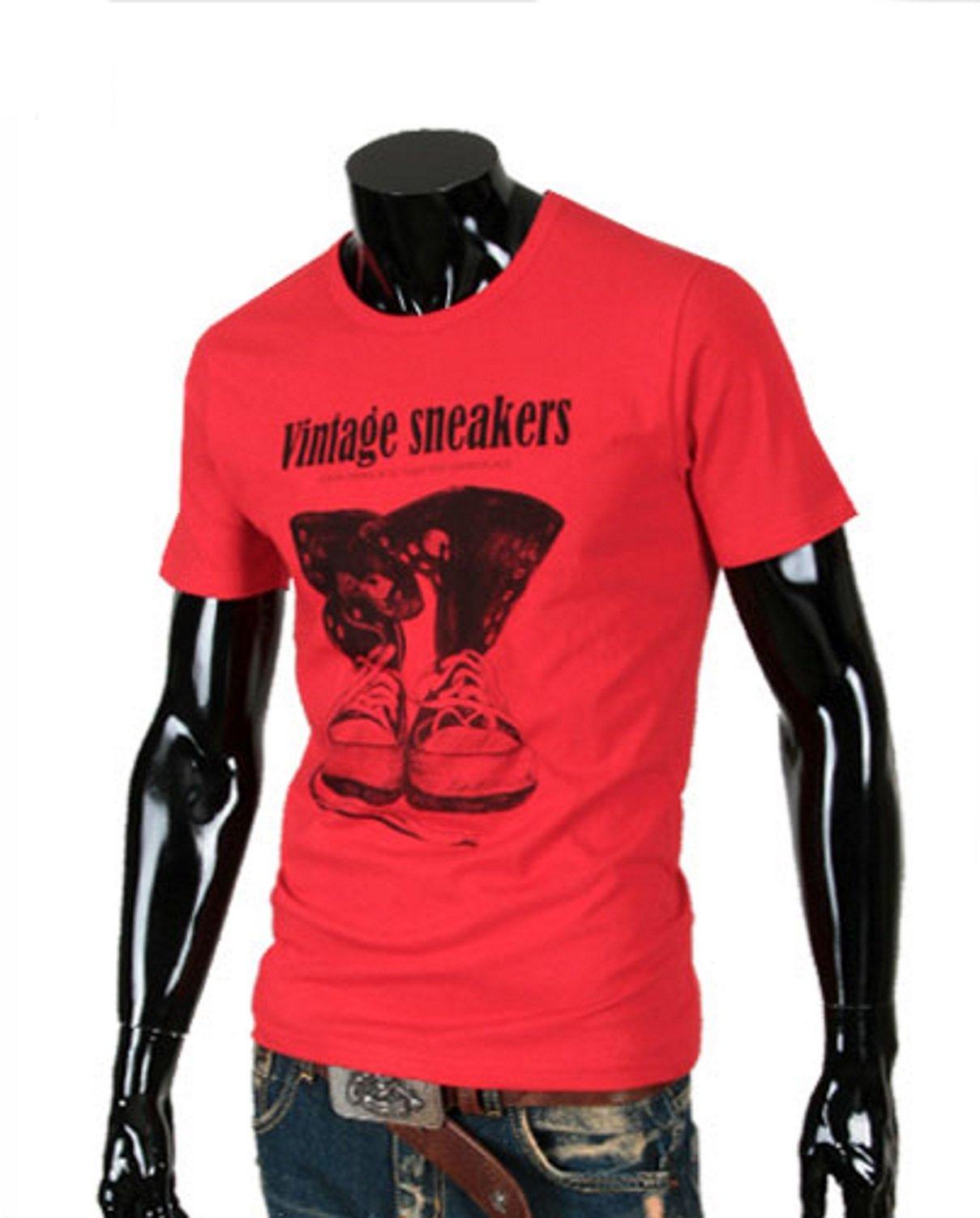 

Стильный короткий рукав с винтажным кроссовком Простой хлопок Идеально для и корейский KF000B08 XL Мужская футболка с принтом. Материал. Осень, Зима, Весна,