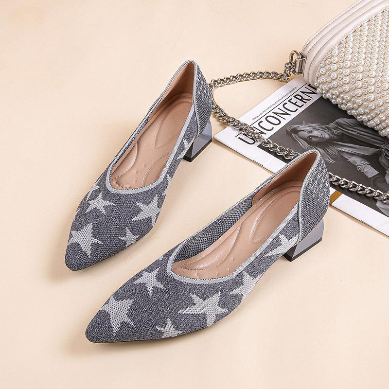 

Весенне-осенние новые вязаные туфли-лодочки с дышащим верхом и рукавом, на толстом высоком каблуке 40