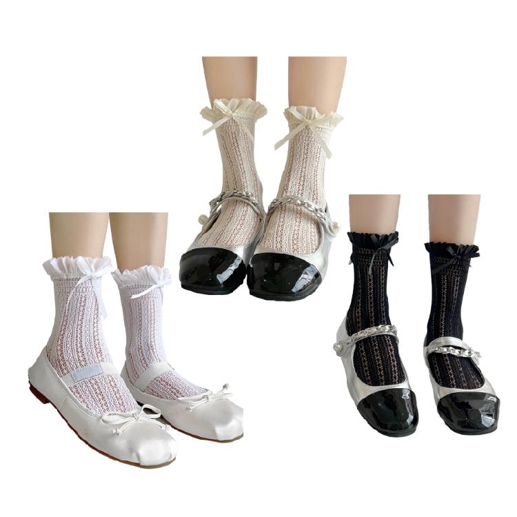 Lolitas Ruffled Ankle Socks Ballet Sweet Bowknot Crew Socks Tights Loose Socks