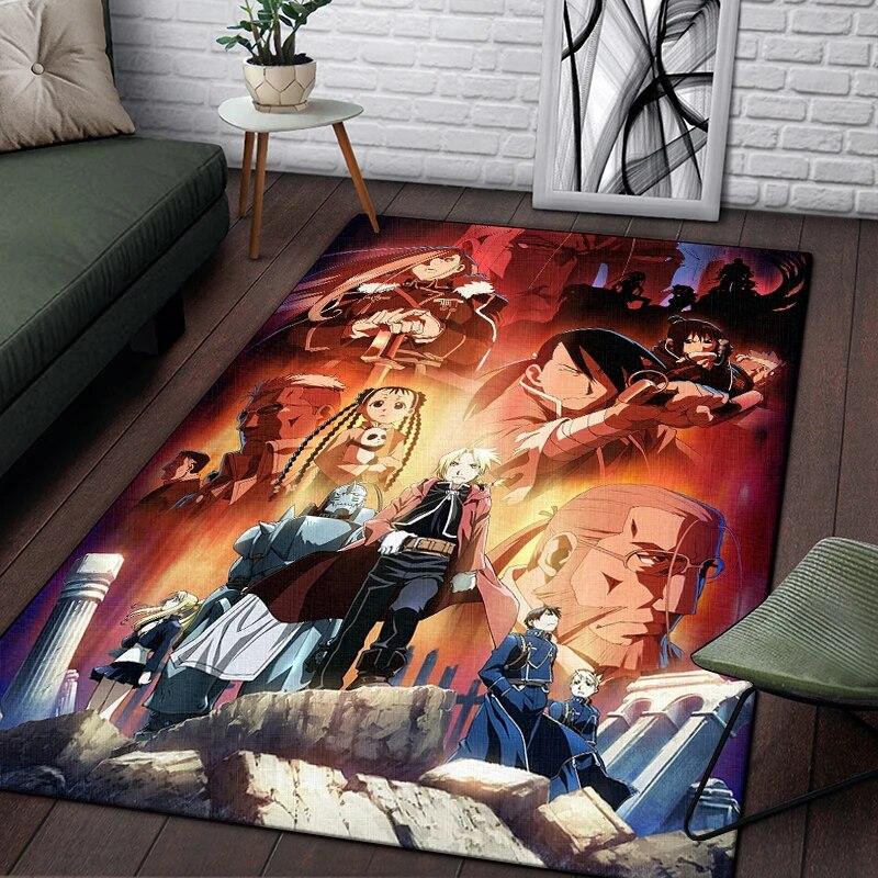 Fullmetal Alchemist Anime Painting Carpet for Living Room Large Area Rug Black Soft Carpet Home Decoration Mats Boho Rugs Picnic
