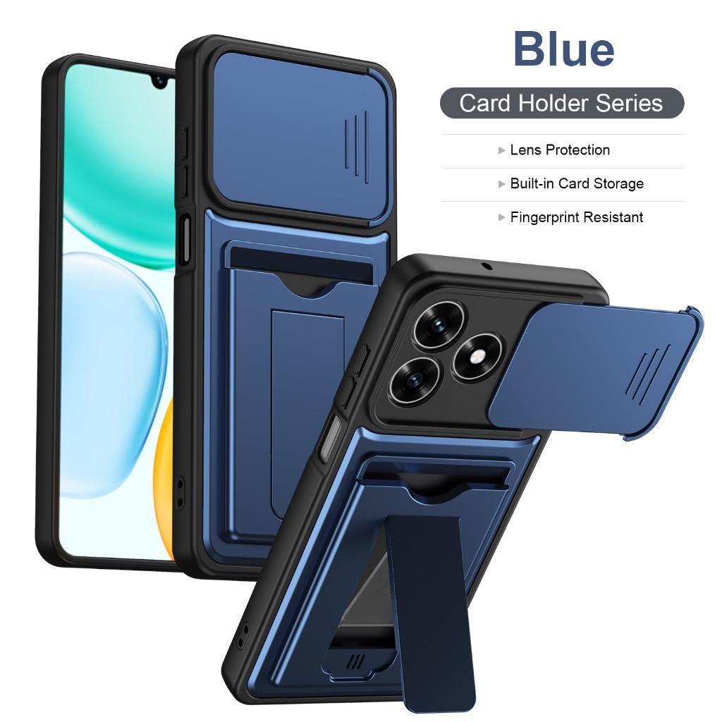 Slide Camera Cover Phone Case w/ Card Holder Invisible Stand For Honor Magic 600 Lite X60d X70 X9d 7 X9c X8b X8c X6c X5c Plus