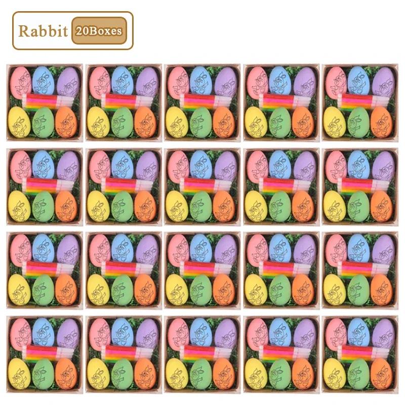 1-20Sets Easter Decoration 2025 DIY Hand Painted Eggs 6 Pcs Cartoon Bunny Eggs Kids Hand Painted Set Gift Home Decoration