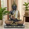New 25 Centimetre Meditating Sitting Buddha Statue Showpiece Idol Home Decor Items for Living Room and Gifts (1, Orange Black)