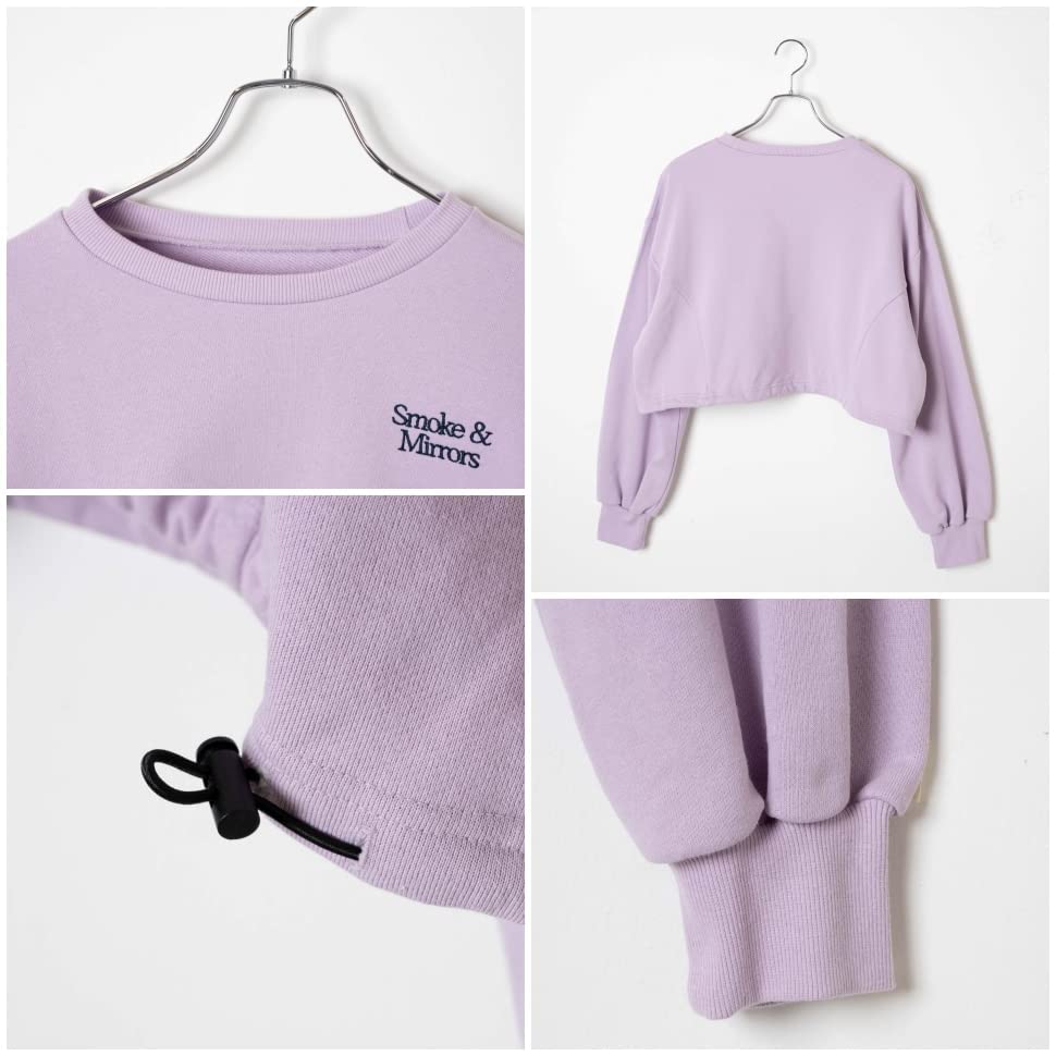 WEGO Side Drawstring Short Mini Length Compact Sweatshirt Top with Long Korean Light Purple Women's Sleeves, Style, Girly, Casual, Spring, Autumn,