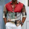Men's Collar Long Sleeved Shirt with Color Block Splicing and Geometric Printing, Casual Loose Fit Shirt Suitable for Street and