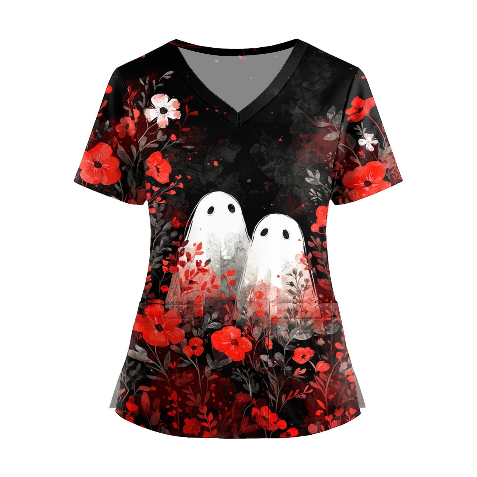 

Женская мода V-образный вырез короткий рукав комбинезон с карманами принт топы одежда XXXL красный