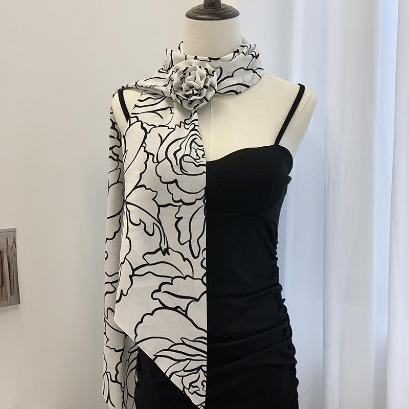 

Шелковый шарф длинная полоса высококачественный весна и лето новый шелковый шарф молочный шелк цветок длинный шарф шарф шарф