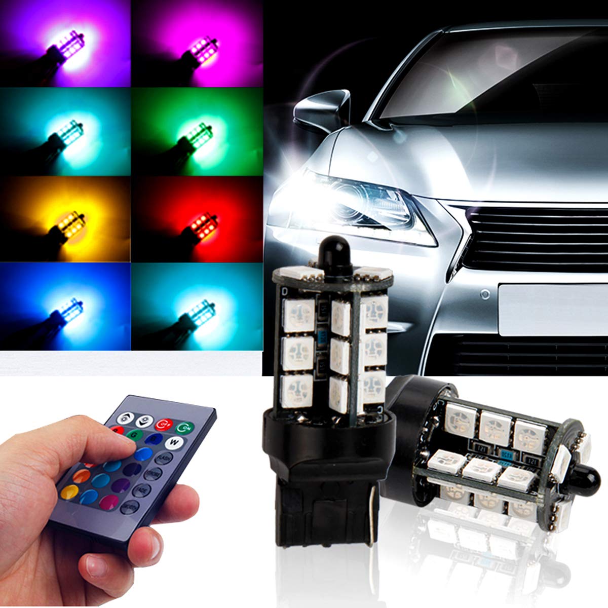 

MDLUFY T20 Car Single Normal Sphere LED Clearance Lamp Position Built-In LED Colorful Bulb
