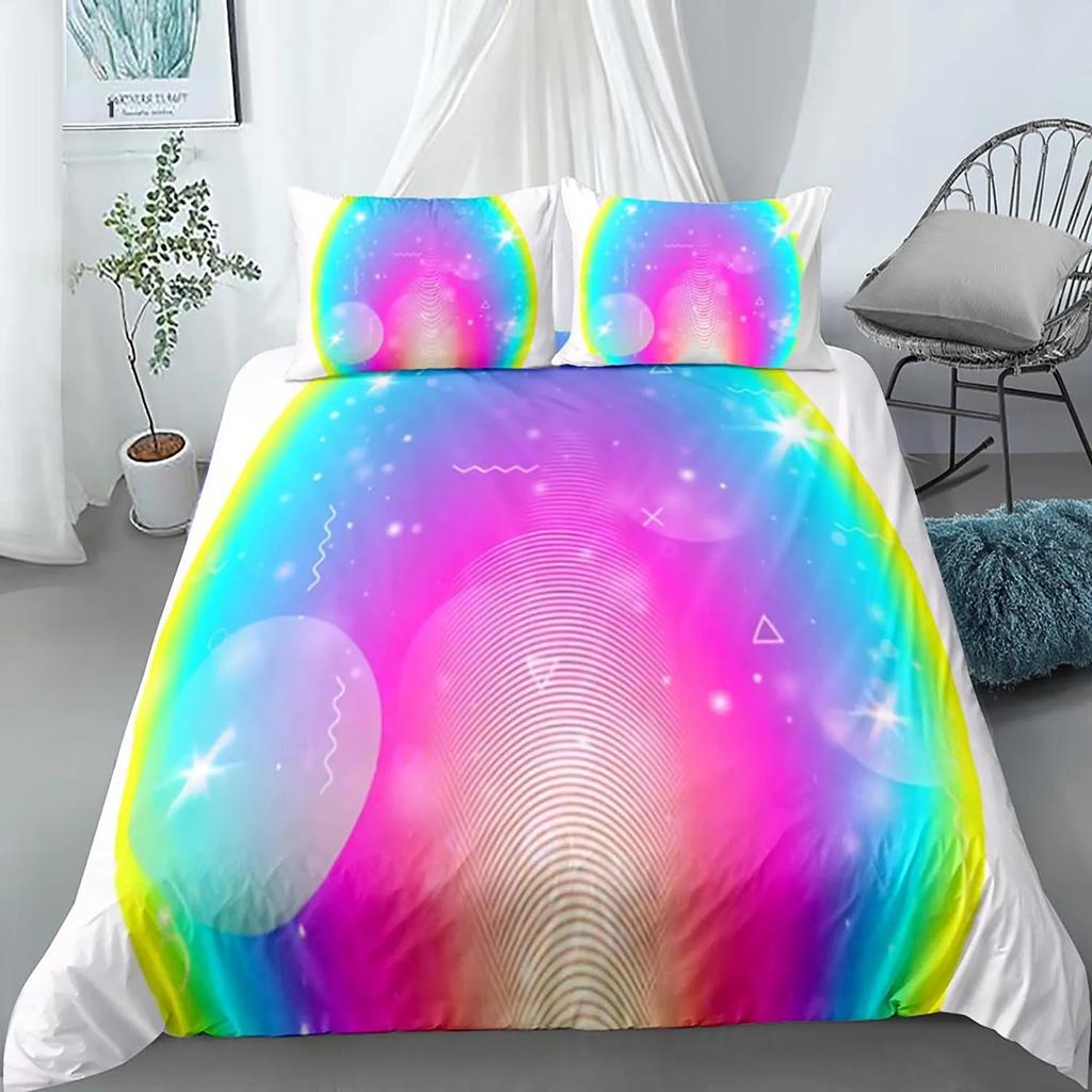 Rainbow Duvet Cover Purple Sky for Girls Women Romantic Gifts Clouds Cartoon Style Quilt Cover Bedroom Decorations Queen Size