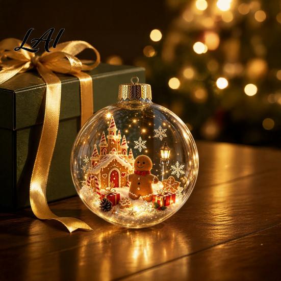 Transparente Weihnachts-Kugel-Deko Weihnachtsbaumkugel-Schmuck mit LED-Lichtern Schneeszene Acryl Klar Hängende Dekorationen Dekor Bruchfest Baum Saisonal