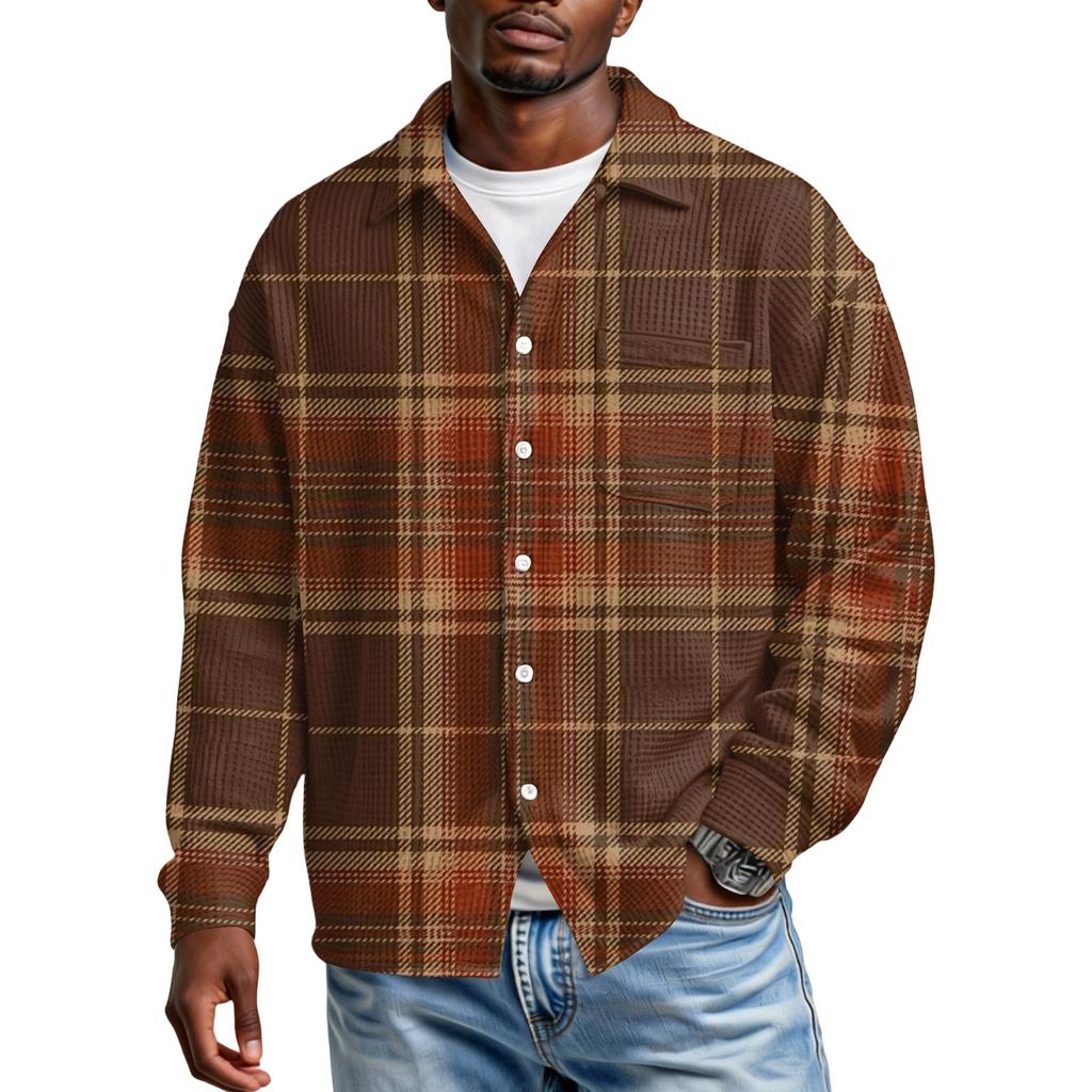 Men's Casual Button-down Long-sleeved Shirt With Pocket