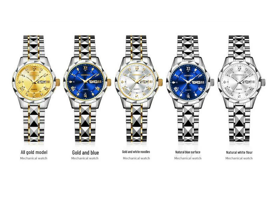 Trendy Versatile Ladies' Diamond-Set Waterproof Luminous Watch - Elegant Goddess Style