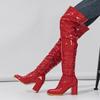 Bottes d'hiver en cuir verni pour femmes, cuissardes au dessus du genou, mode discothèque, bout rond, fermeture éclair, talons hauts carrés, chaussures pour dames