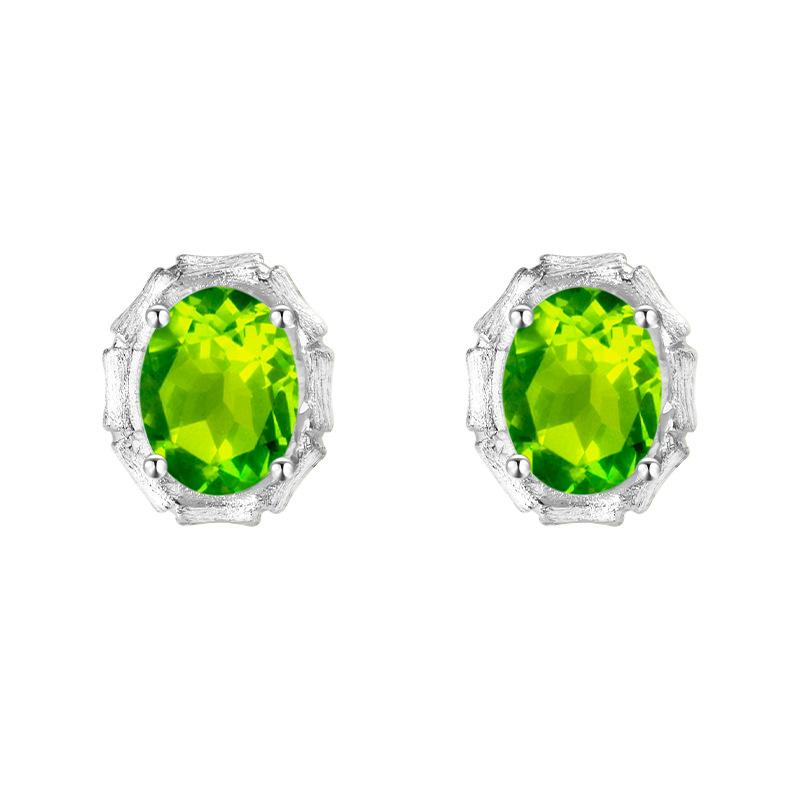 S925 sterling silver stud earrings necklace ring set with natural crystal stone brushed craftsmanship light luxury section high-rise jewelry set