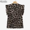 ZANZEA Womens Summer Casual Sleeveless Leopard Print Blouse