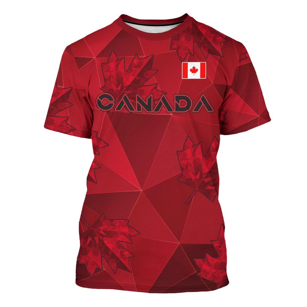Unisex International Football Fan Retro Streetwear Jersey with Maple Leaf Soccer Print Striped Design Crew Neck Short Sleeve Top for Adults Youth