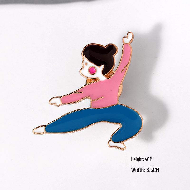 Creative Kung Fu Character Brooch - Dripping Oil Alloy Pendant for School Bags & Accessories