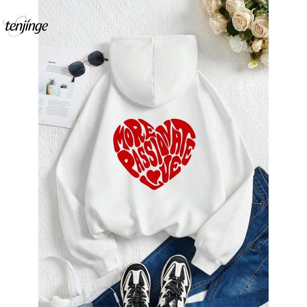 More Passionate Love Letter Pattern Printed Men's Hoodie, Simple Casual Hoodie, Warm and Loose Sportswear, Hip-hop Sportswear, Couple's Outfit