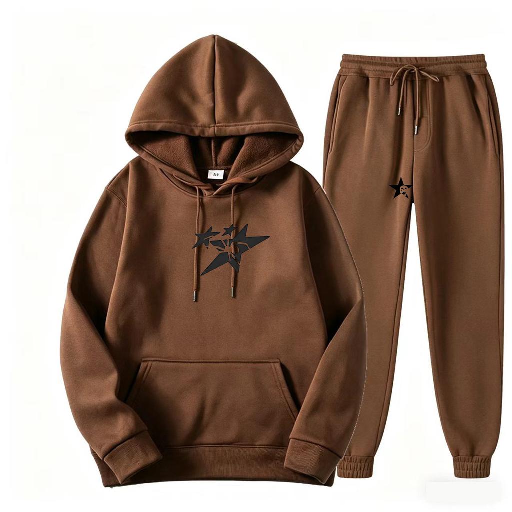 Direct supply Printed hooded sweater sweatpants set Loose casual men's sweater set Manufacturers have a large number of spot