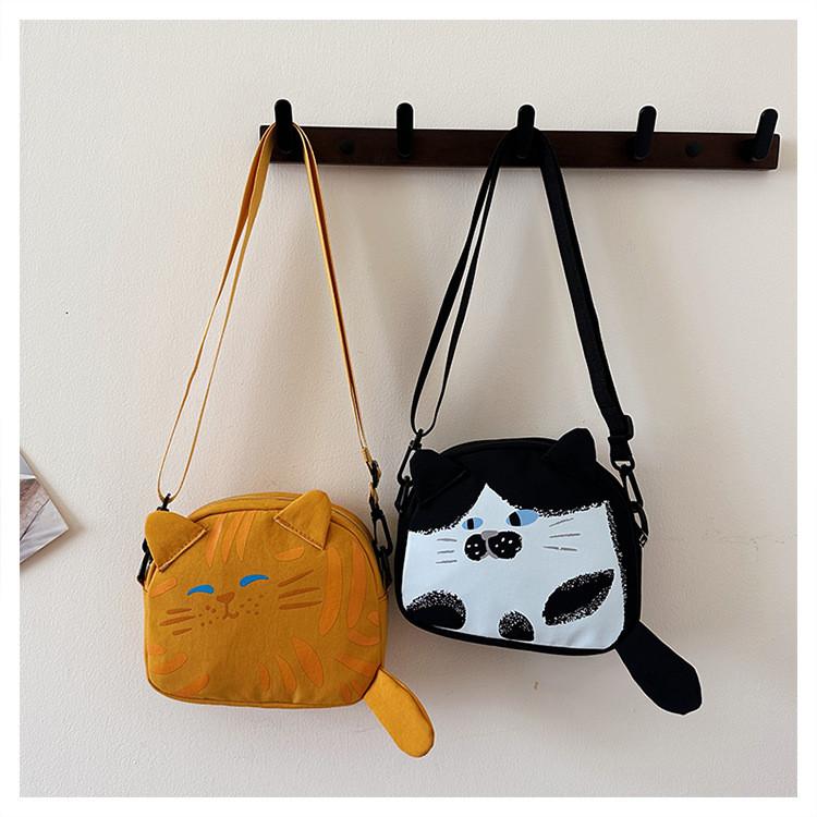 Cute Cat Mini Shoulder Bag With Cotton Material And Zipper Closure For Daily Use