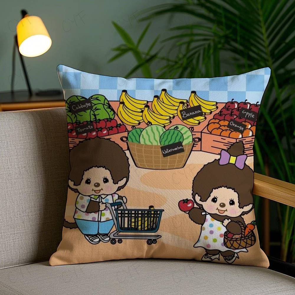 Cartoon M-Monchhichis Pillow Case Safe Custom Photo Pillow, Anti-fade Brushed Fleece Cushion, Maternal & Infant Safe.