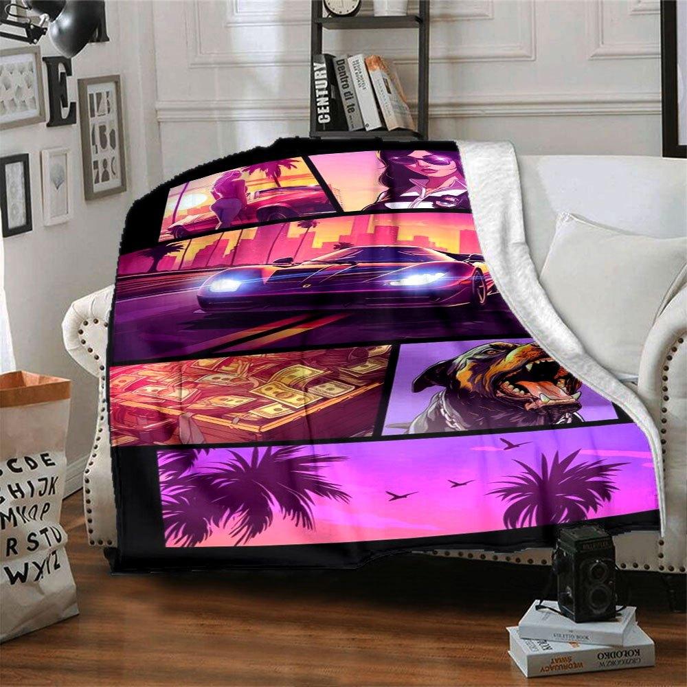 1pc Grand Theft Auto Soft Flannel Blanket with Designer Print A Cozy Blanket for All Seasons, Perfect for the Couch, Bed, Office