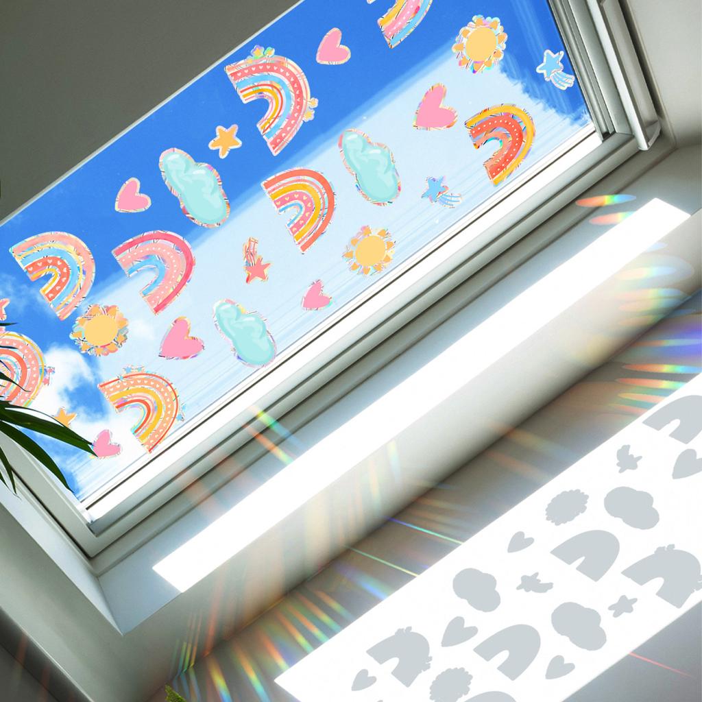 Rainbow stars clouds colorful sunlight static sticker glass window home decoration wall sticker window sticker