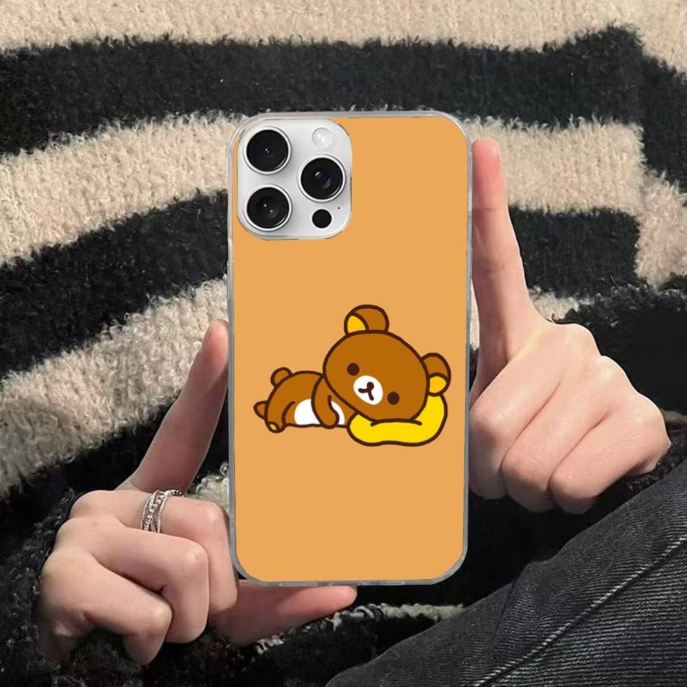 Cartoon Rilakkuma Bear For iPhone 17 16 15 14 13 12 11 Plus Pro Max Satin Colorful glossy surface Phone Case