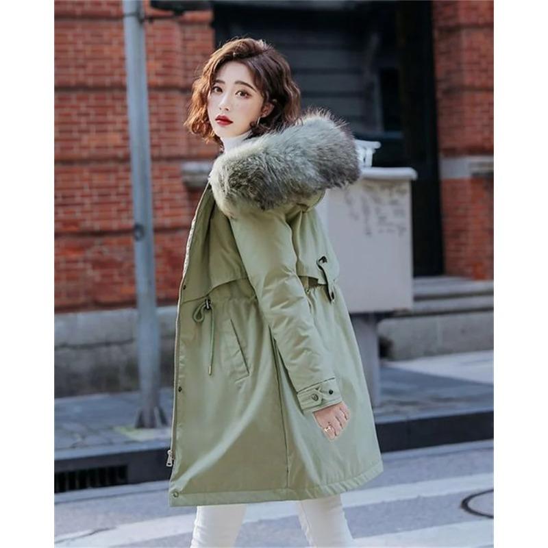 Winter Jacket Women Parka Clothes Long Coat Wool Liner Hooded Jacket Fur Collar Thick Warm Snow Wear Padded Parka