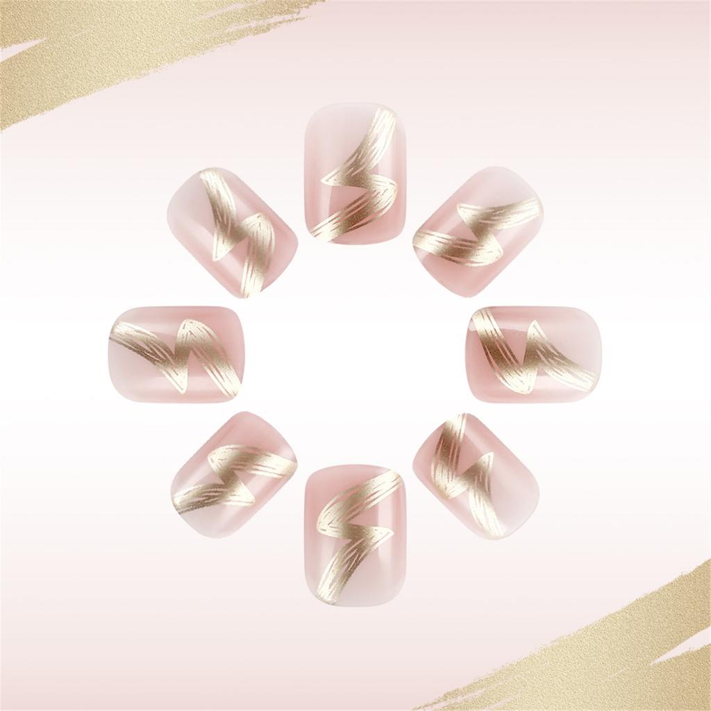 24Pcs Short Square Press on Nail Full Cover False Nail Glossy Gold French Tips Stick On Nail for Women and Girls