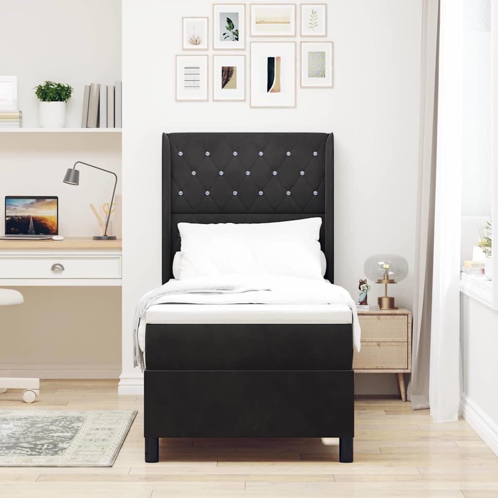 Box Spring Bed with Mattress Black 80 X 200 Cm Velvet