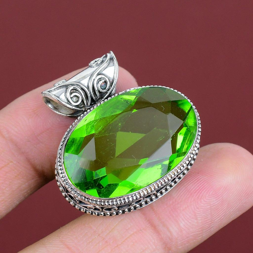 Faceted Peridot Pendant Real Gemstone Jewelry Vintage Handmade Pendant 925 Sterling Silver Pendant Very Pretty Peridot Jewelry Gifts For Mom