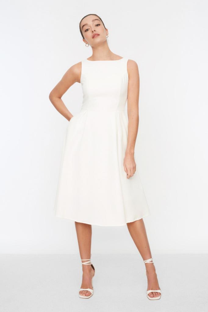 Women's Fashion Casual Sleeveless Midi Emerald Green Straight Cut High Collar Midi Woven Woven Dress